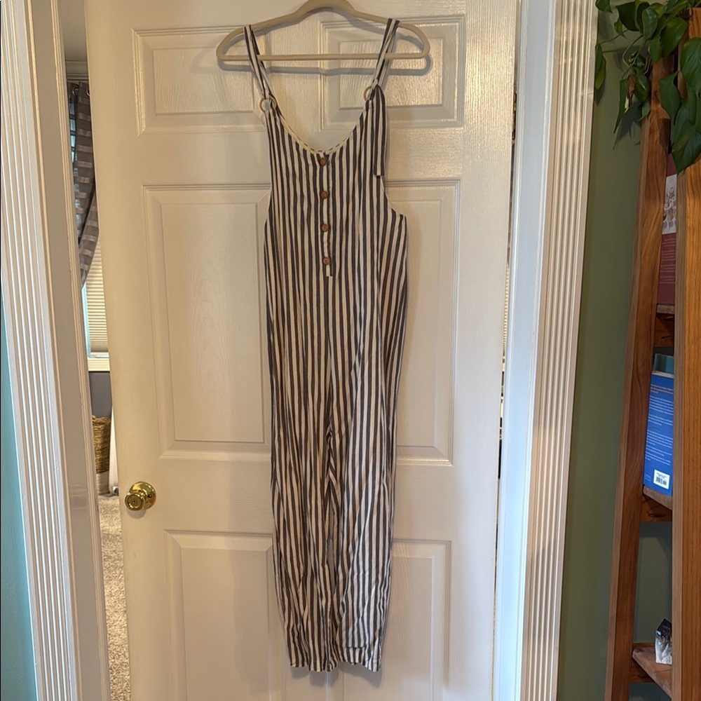Striped Jumpsuit with Button Detail